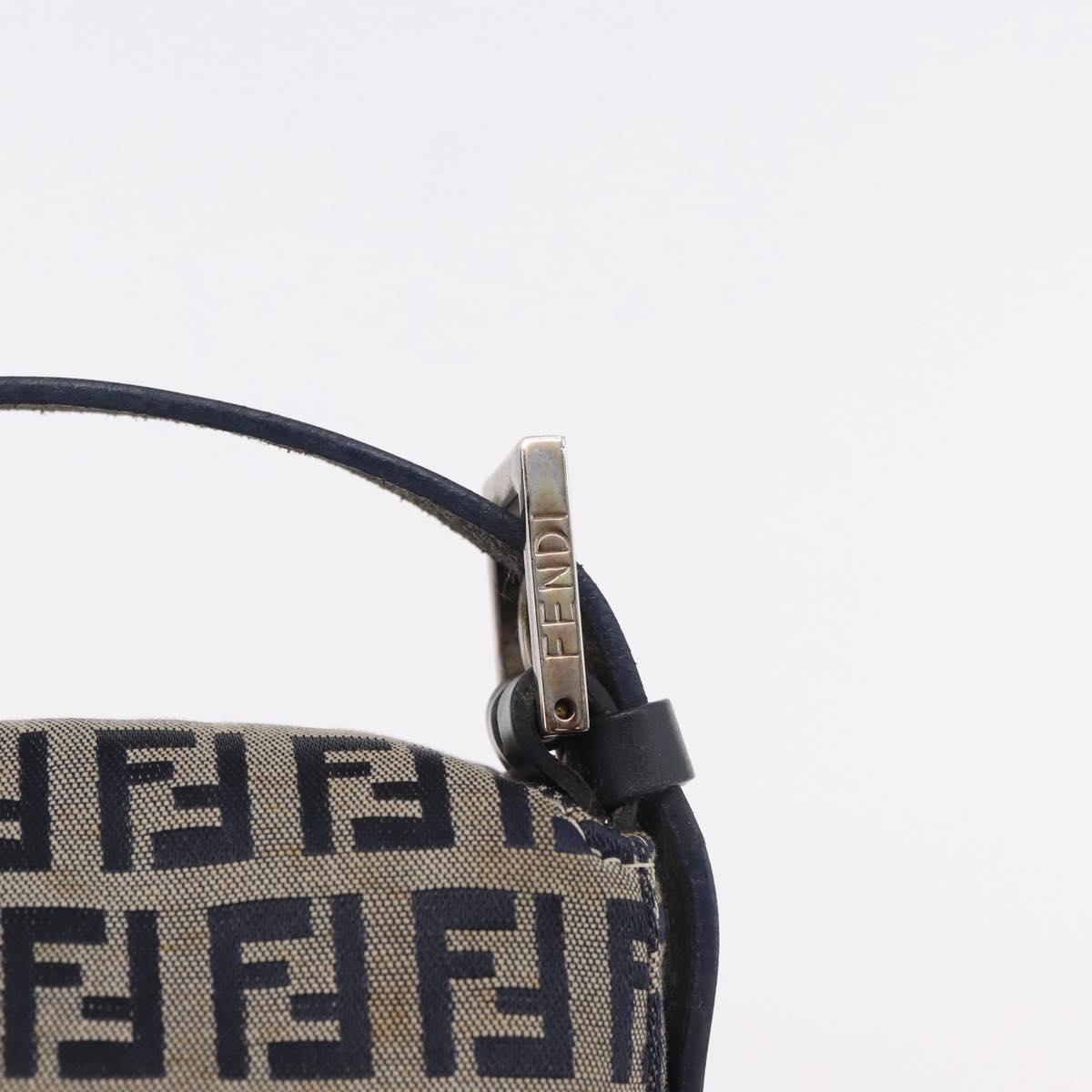 FENDI Zucchino Canvas Mamma Baguette Shoulder Bag Navy Silver Auth 185146SAV