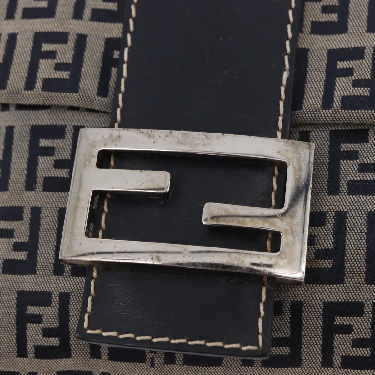 FENDI Zucchino Canvas Mamma Baguette Shoulder Bag Navy Silver Auth 185146SAV