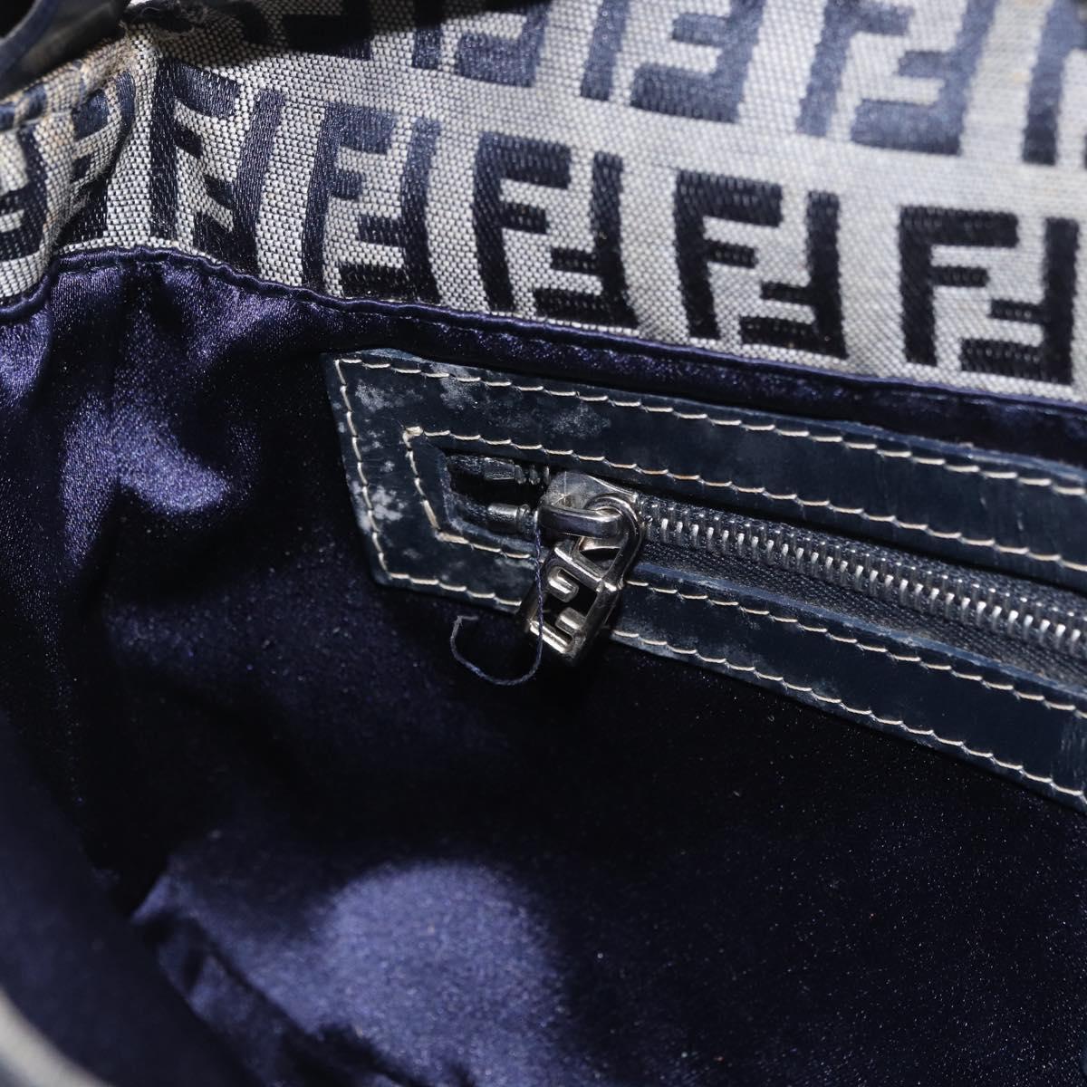 FENDI Zucchino Canvas Mamma Baguette Shoulder Bag Navy Silver Auth 185146SAV