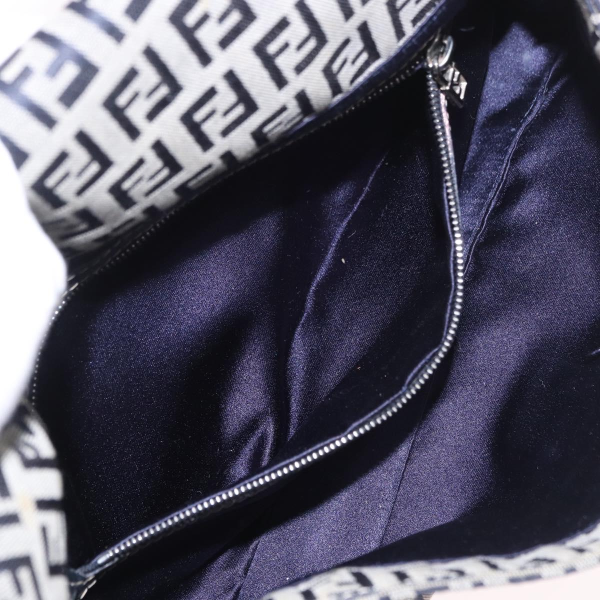 FENDI Zucchino Canvas Mamma Baguette Shoulder Bag Navy Silver Auth 185146SAV