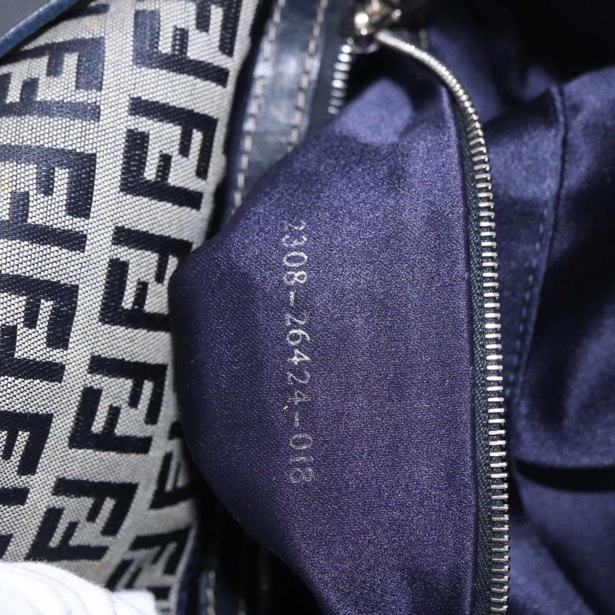 FENDI Zucchino Canvas Mamma Baguette Shoulder Bag Navy Silver Auth 185146SAV
