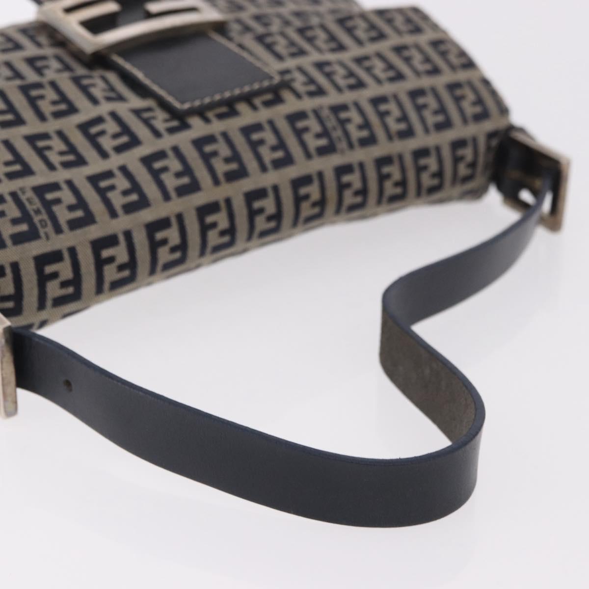 FENDI Zucchino Canvas Mamma Baguette Shoulder Bag Navy Silver Auth 185146SAV