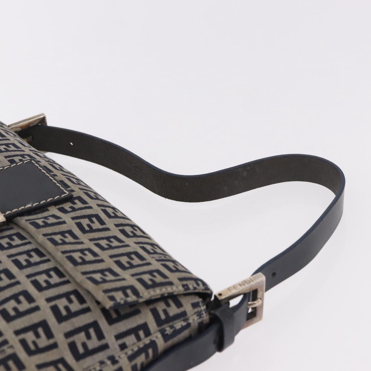 FENDI Zucchino Canvas Mamma Baguette Shoulder Bag Navy Silver Auth 185146SAV