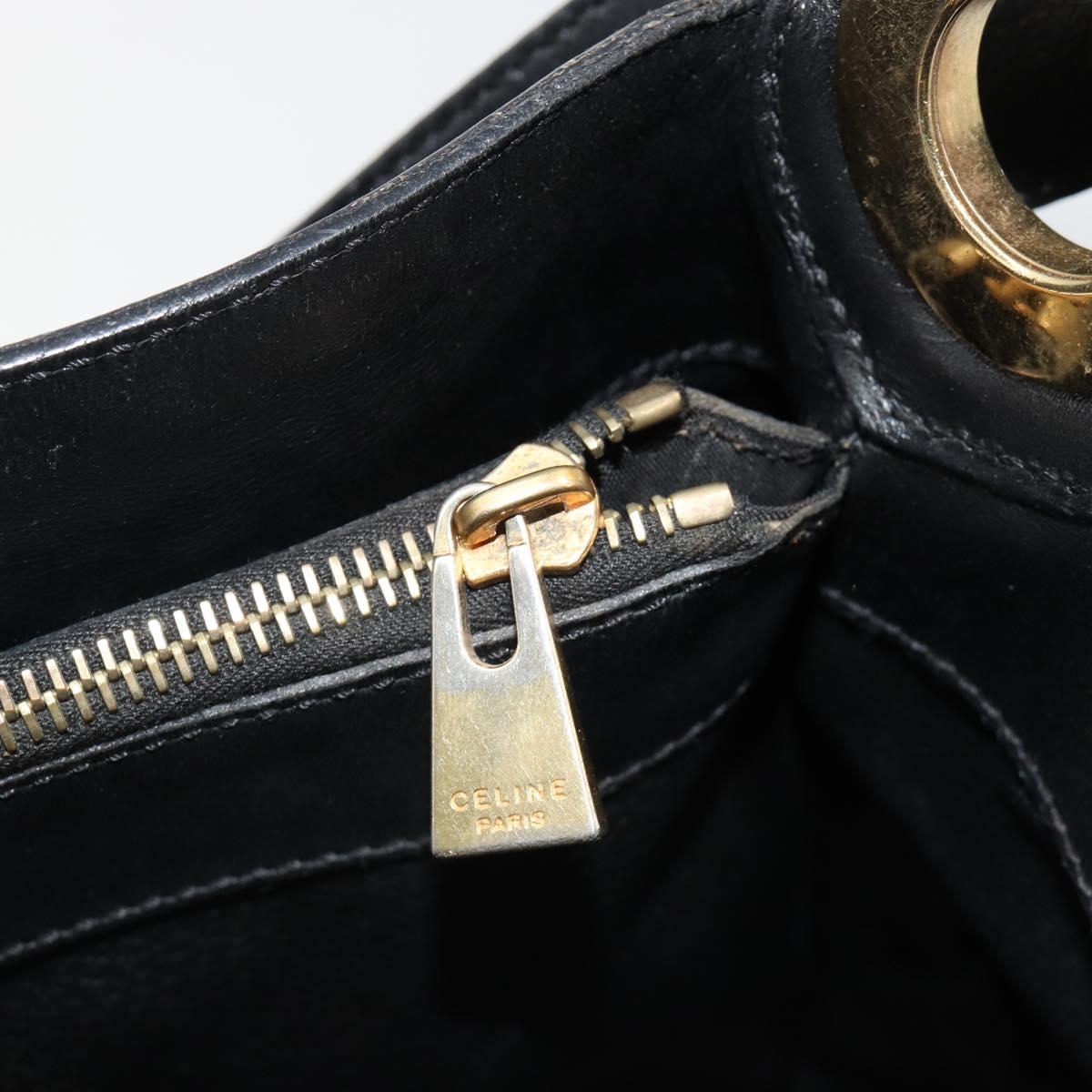 CELINE Macadam Canvas Shoulder Bag PVC Leather Black Gold Auth 185149A
