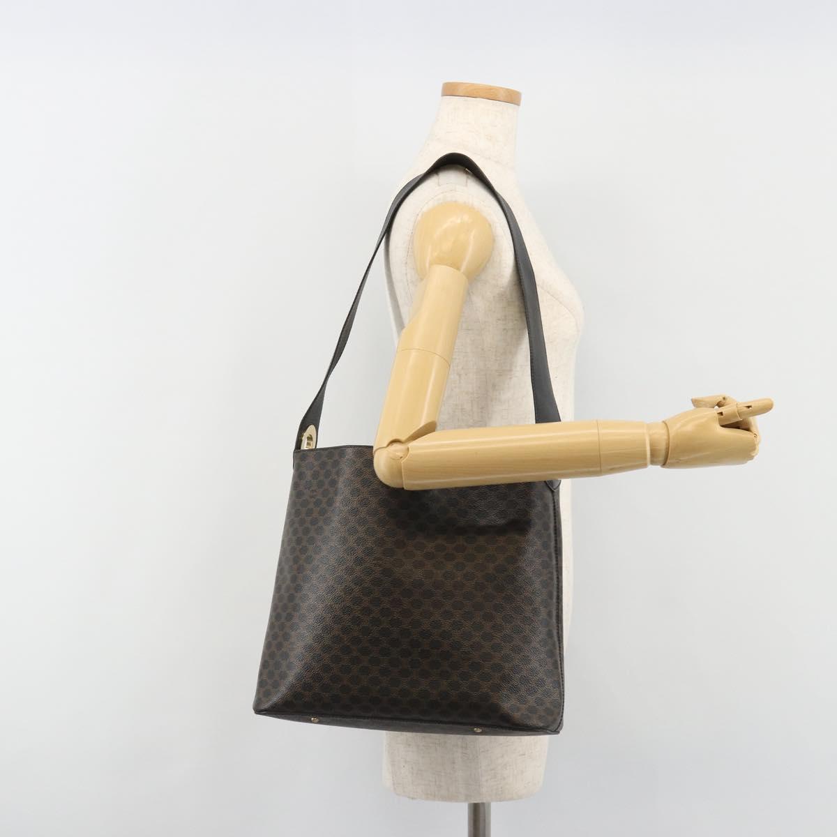 CELINE Macadam Canvas Shoulder Bag PVC Leather Black Gold Auth 185149A