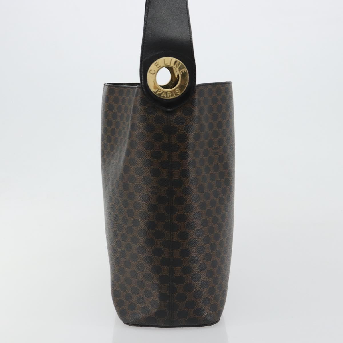 CELINE Macadam Canvas Shoulder Bag PVC Leather Black Gold Auth 185149A