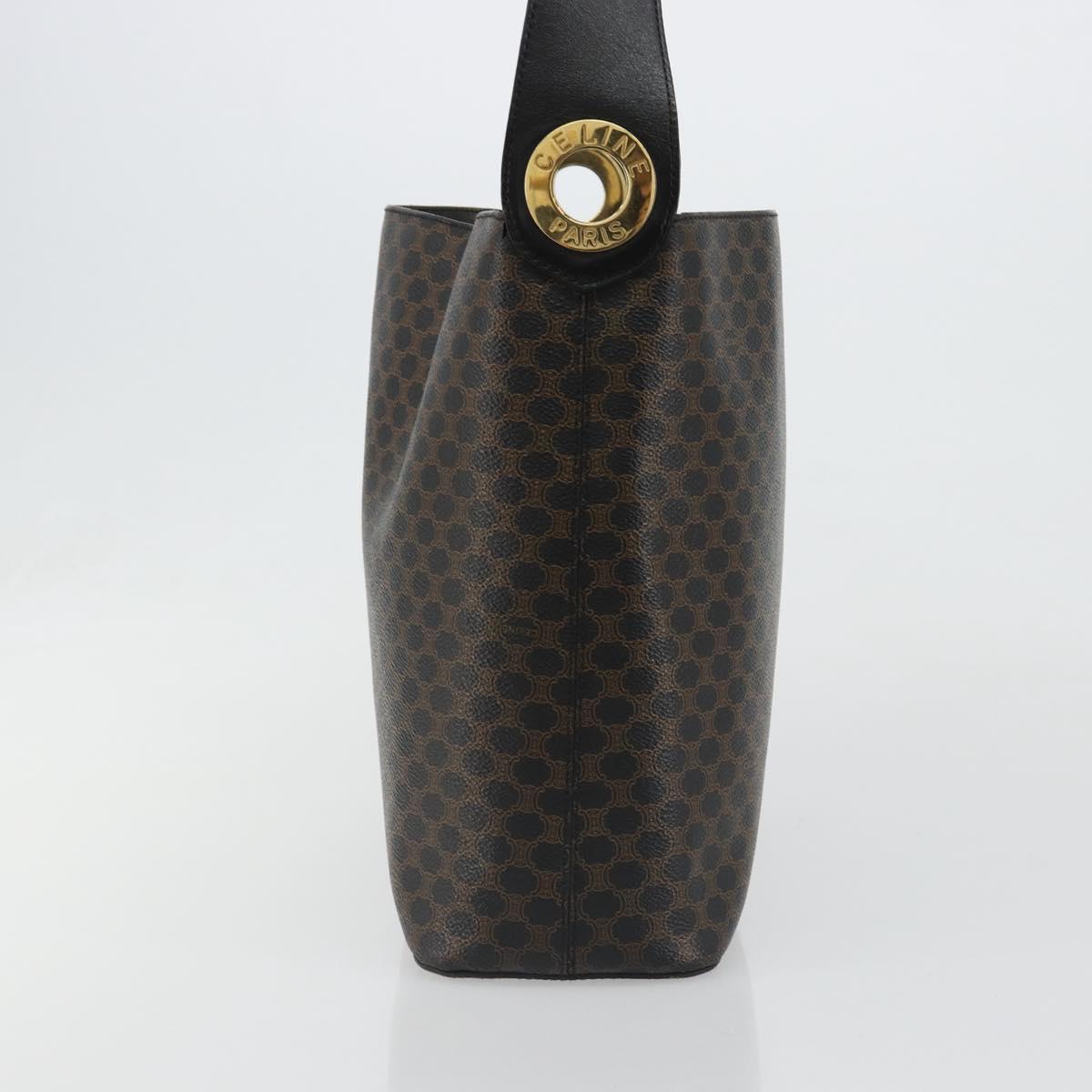 CELINE Macadam Canvas Shoulder Bag PVC Leather Black Gold Auth 185149A