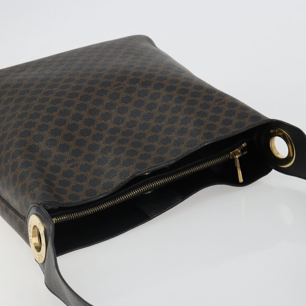 CELINE Macadam Canvas Shoulder Bag PVC Leather Black Gold Auth 185149A