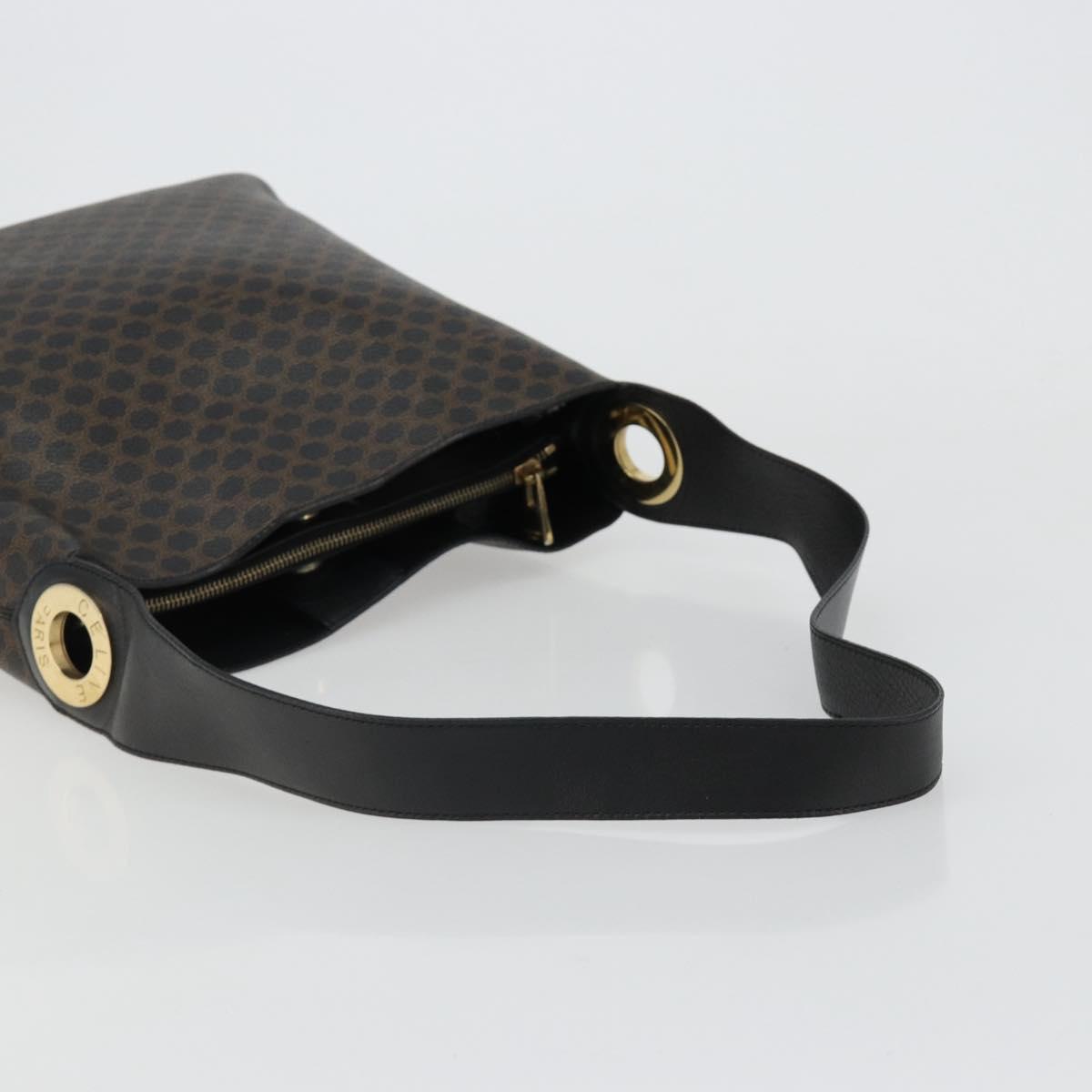 CELINE Macadam Canvas Shoulder Bag PVC Leather Black Gold Auth 185149A