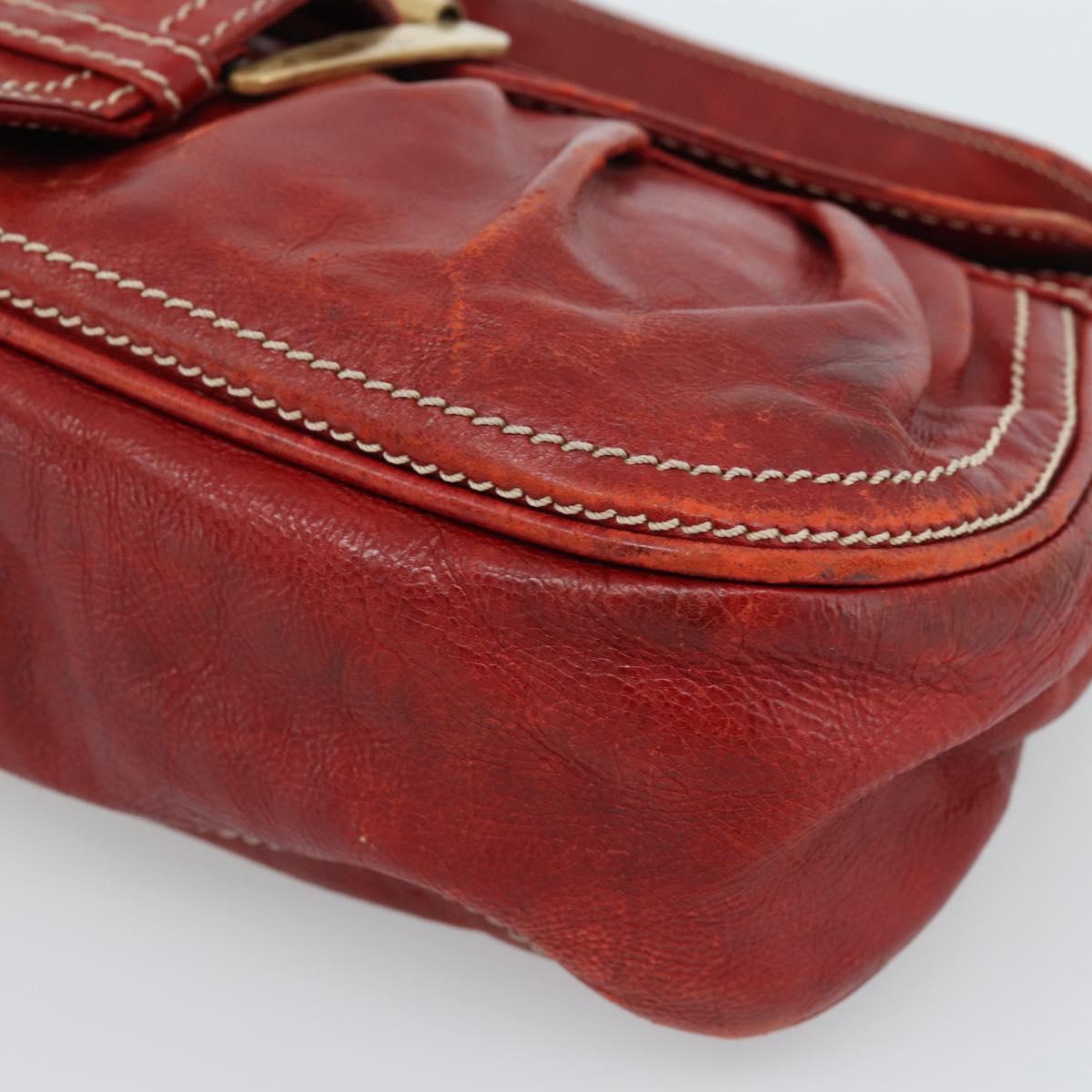CELINE Shoulder Bag Leather Red Gold Auth 185150