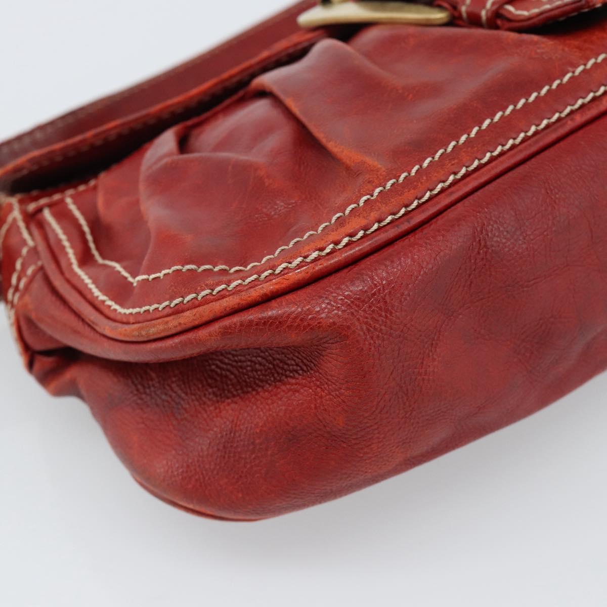 CELINE Shoulder Bag Leather Red Gold Auth 185150