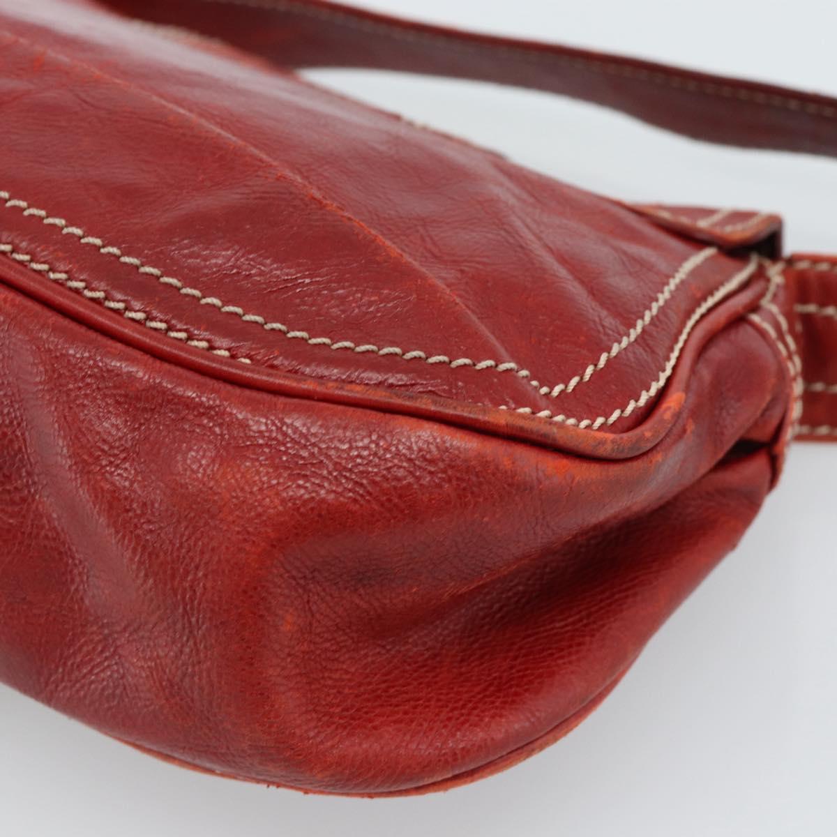 CELINE Shoulder Bag Leather Red Gold Auth 185150