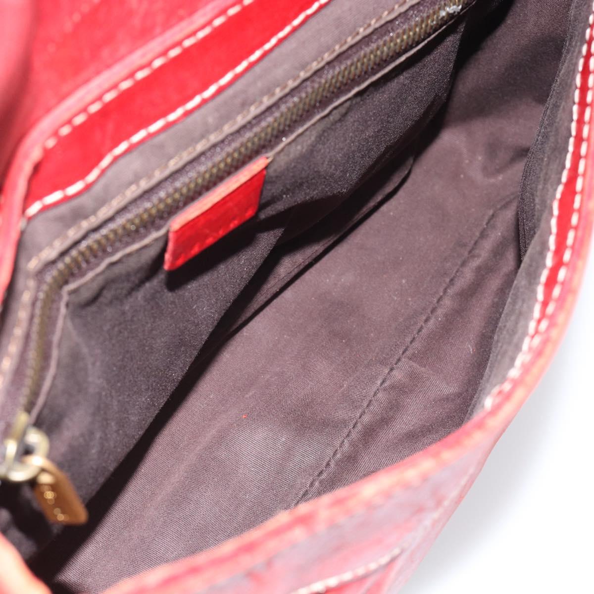 CELINE Shoulder Bag Leather Red Gold Auth 185150