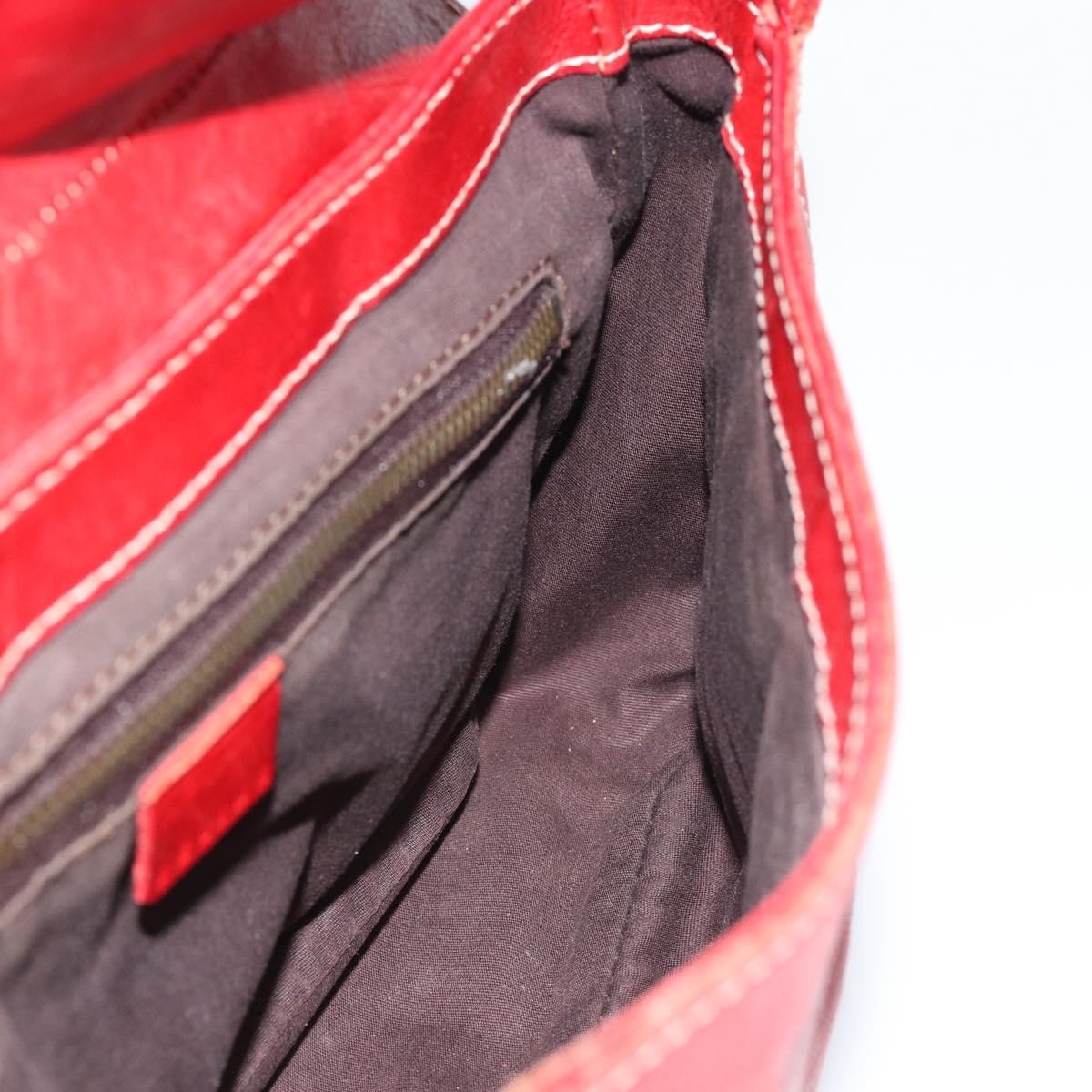 CELINE Shoulder Bag Leather Red Gold Auth 185150