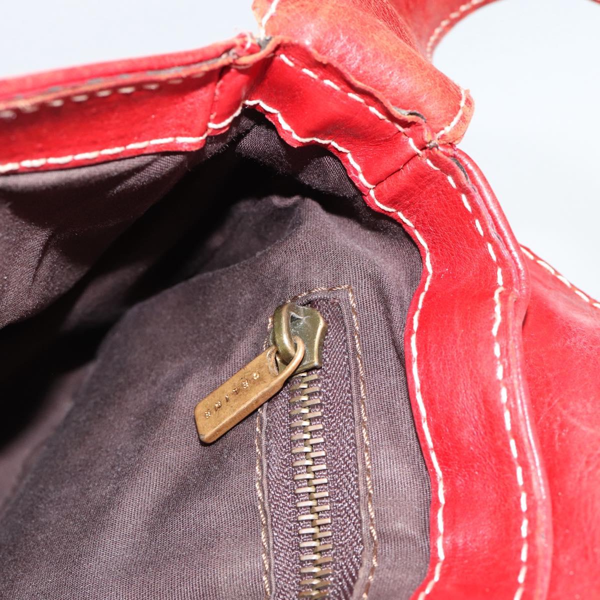 CELINE Shoulder Bag Leather Red Gold Auth 185150