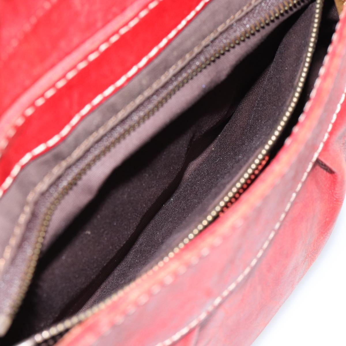CELINE Shoulder Bag Leather Red Gold Auth 185150