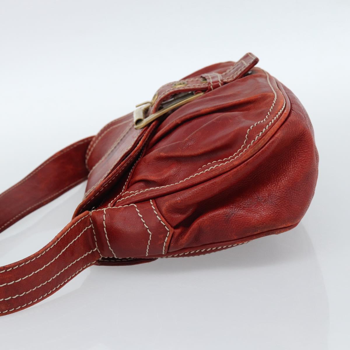 CELINE Shoulder Bag Leather Red Gold Auth 185150