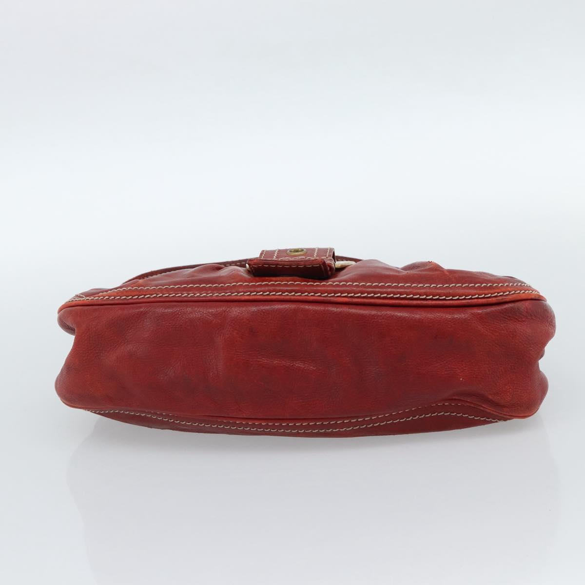 CELINE Shoulder Bag Leather Red Gold Auth 185150