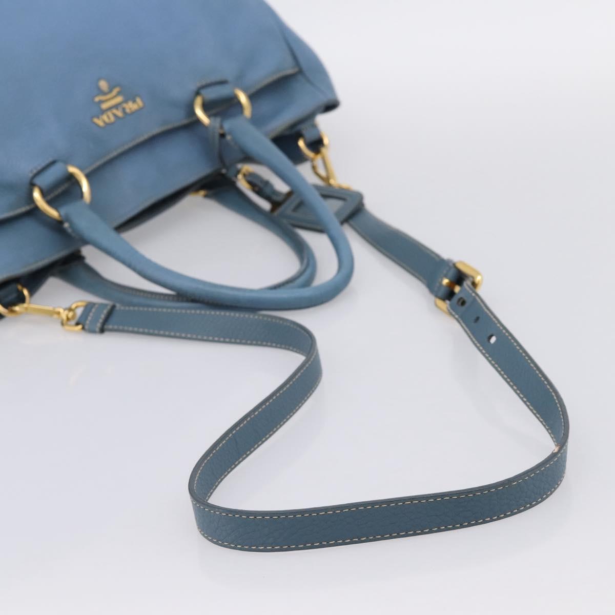 PRADA Tote Bag Leather 2way Blue Gold Auth 185152A