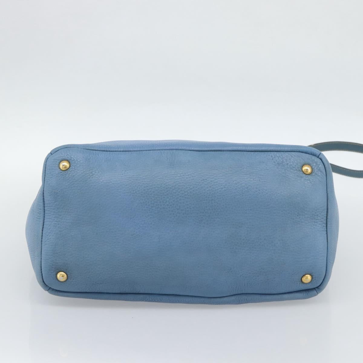 PRADA Tote Bag Leather 2way Blue Gold Auth 185152A