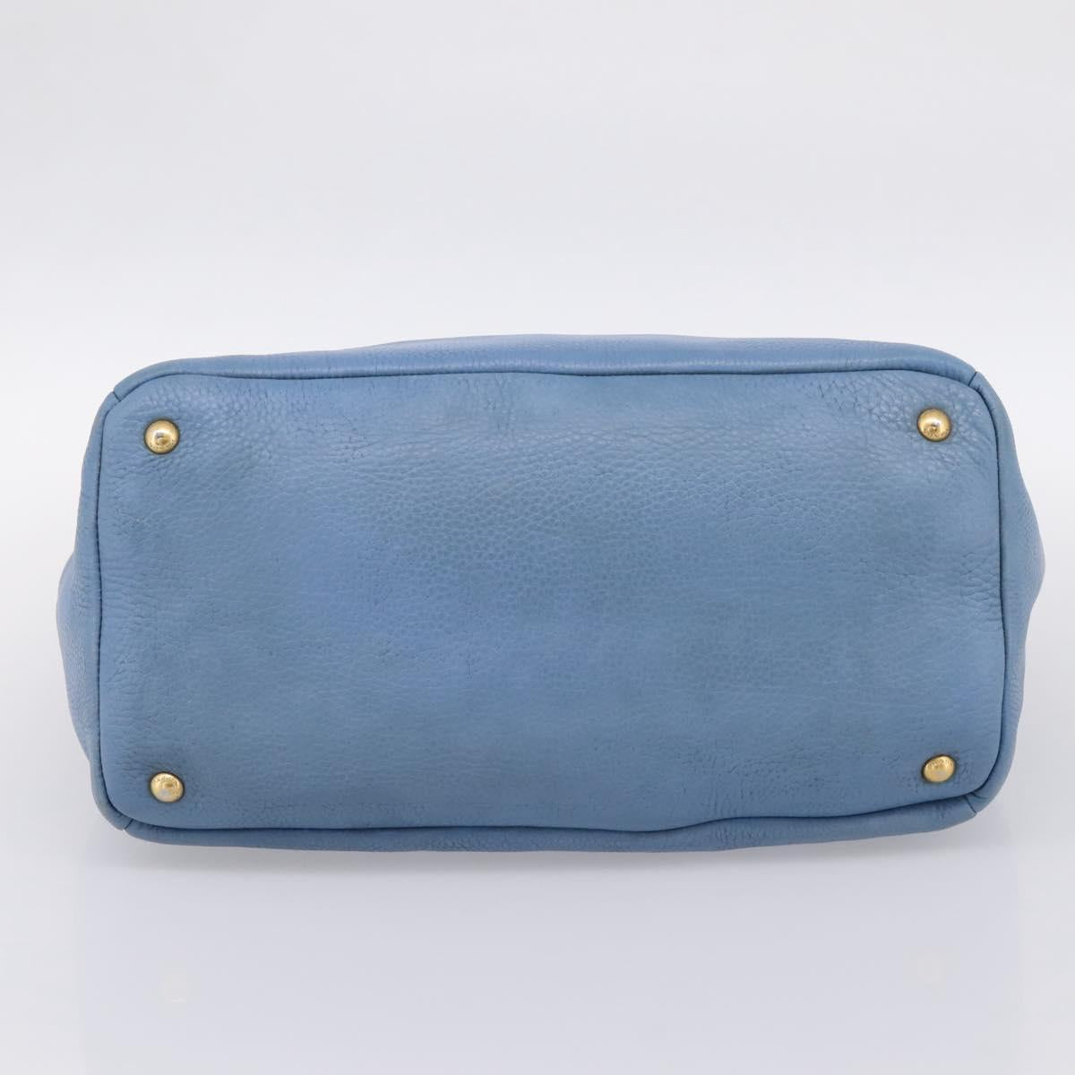 PRADA Tote Bag Leather 2way Blue Gold Auth 185152A