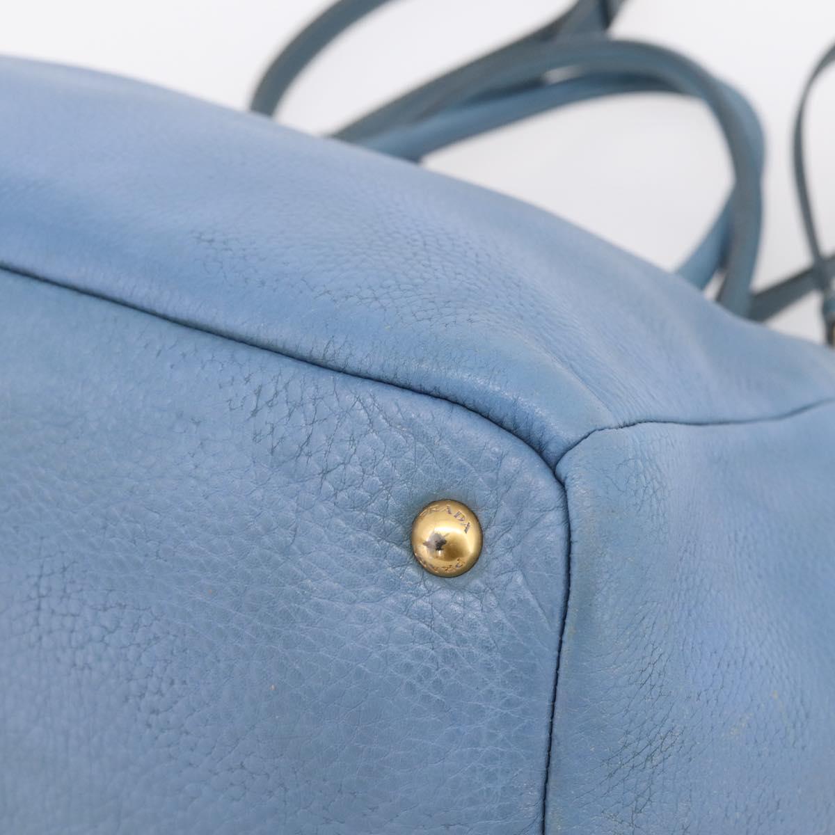 PRADA Tote Bag Leather 2way Blue Gold Auth 185152A