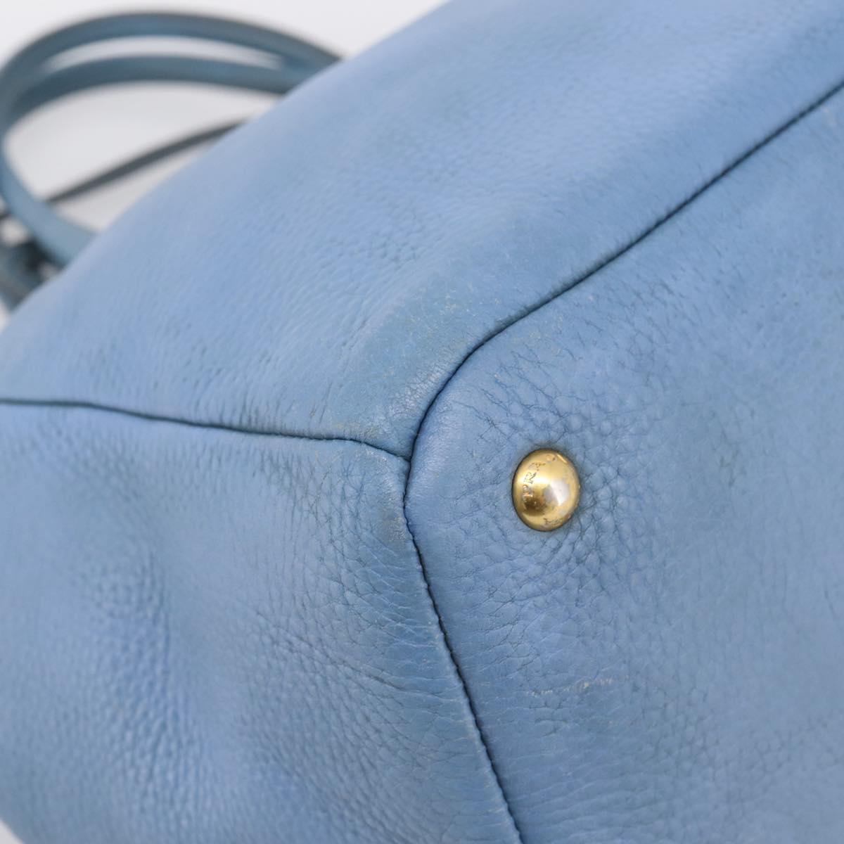 PRADA Tote Bag Leather 2way Blue Gold Auth 185152A