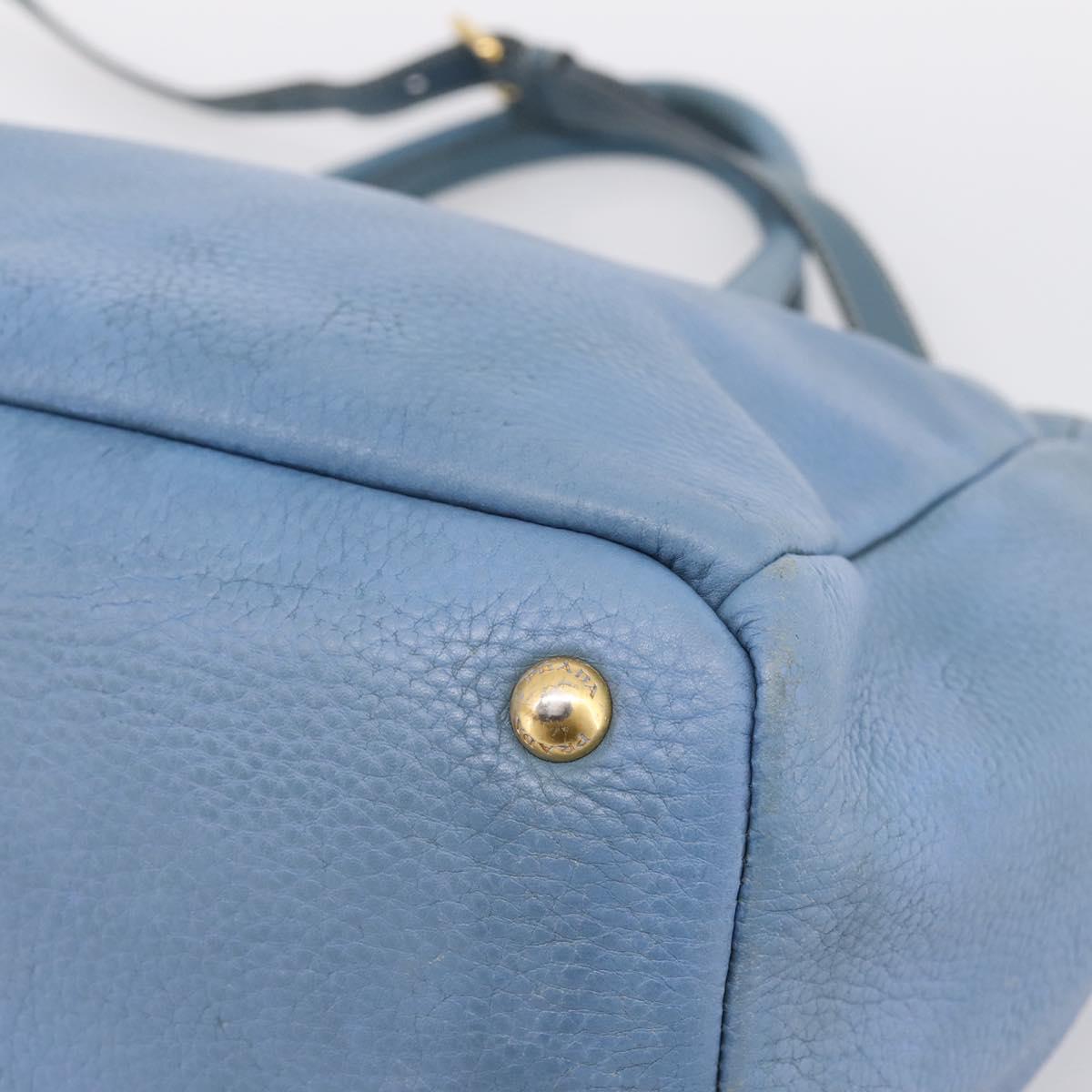 PRADA Tote Bag Leather 2way Blue Gold Auth 185152A