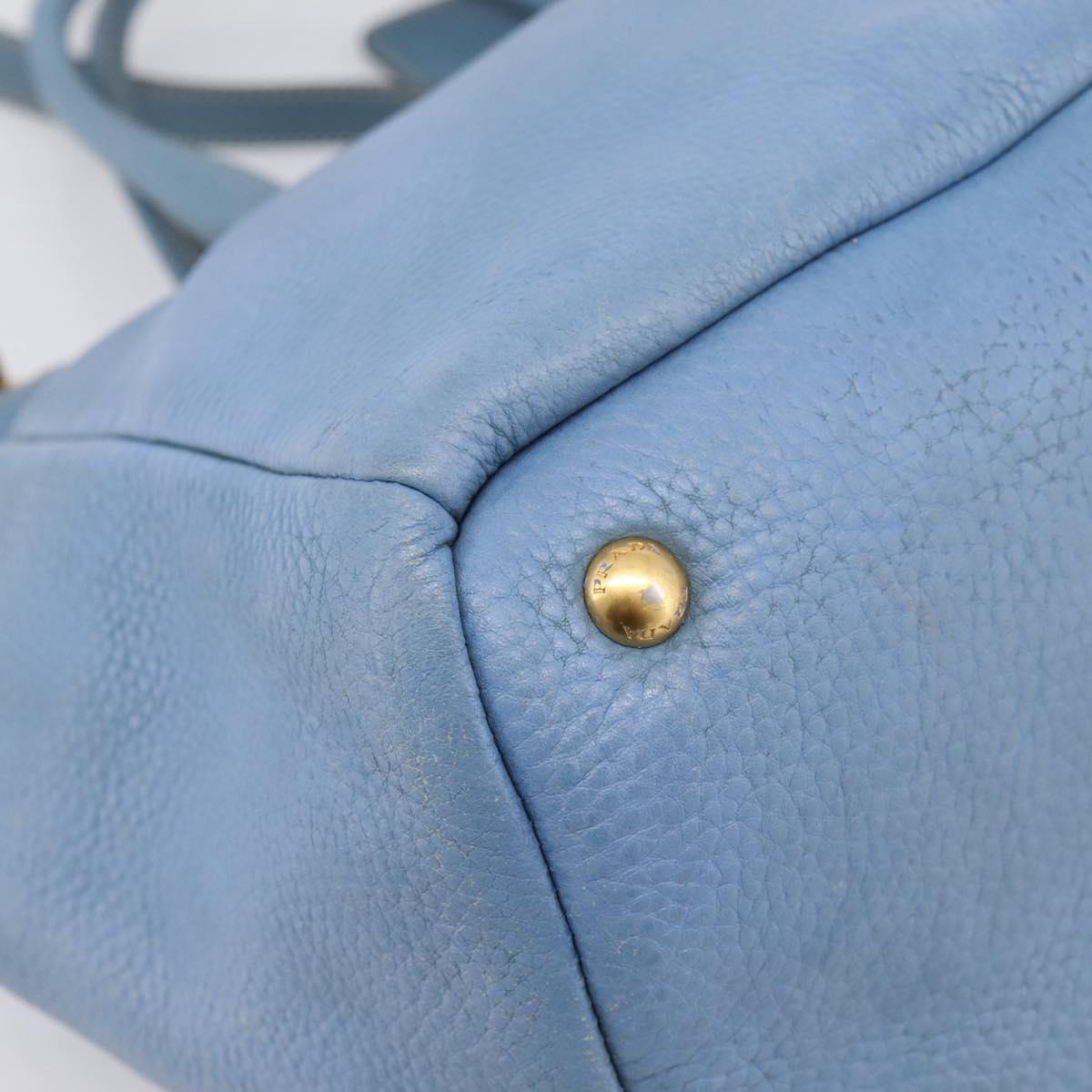 PRADA Tote Bag Leather 2way Blue Gold Auth 185152A