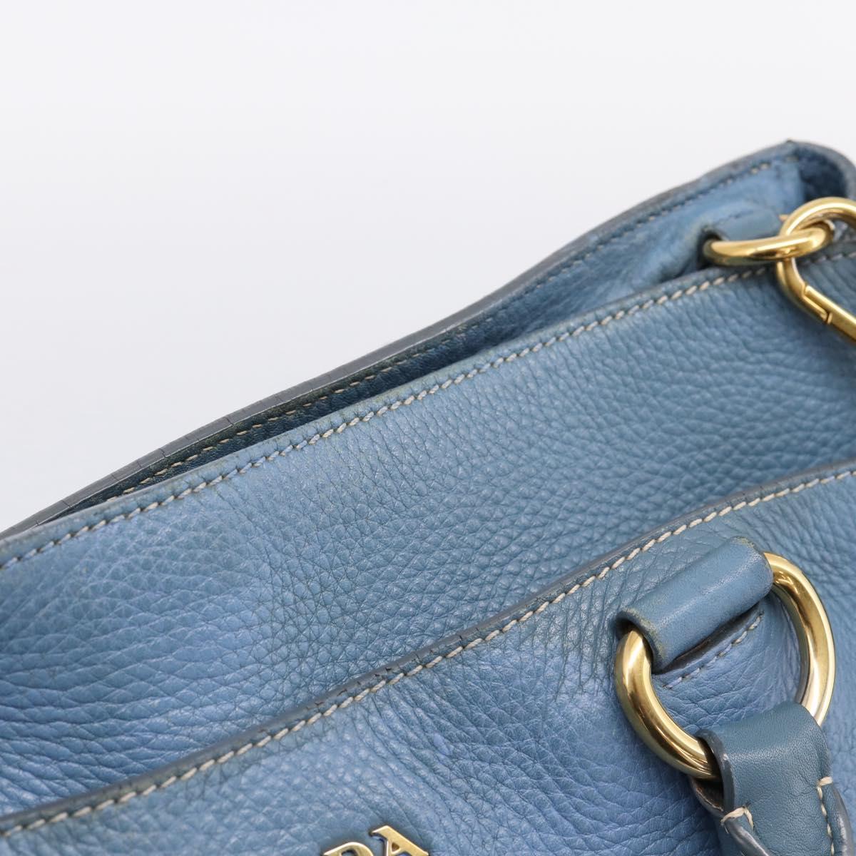 PRADA Tote Bag Leather 2way Blue Gold Auth 185152A