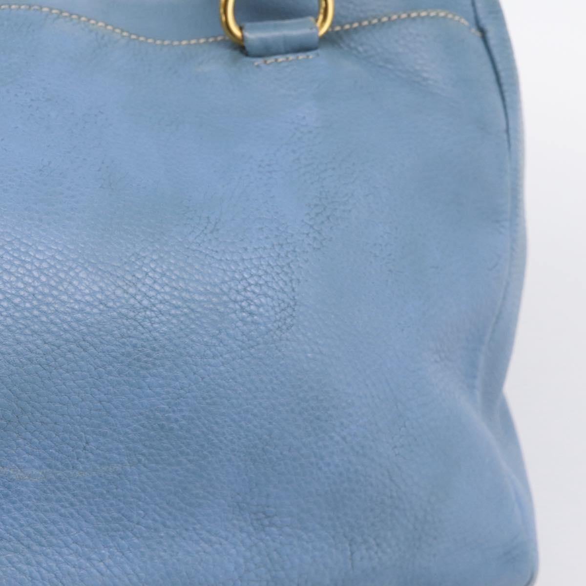 PRADA Tote Bag Leather 2way Blue Gold Auth 185152A