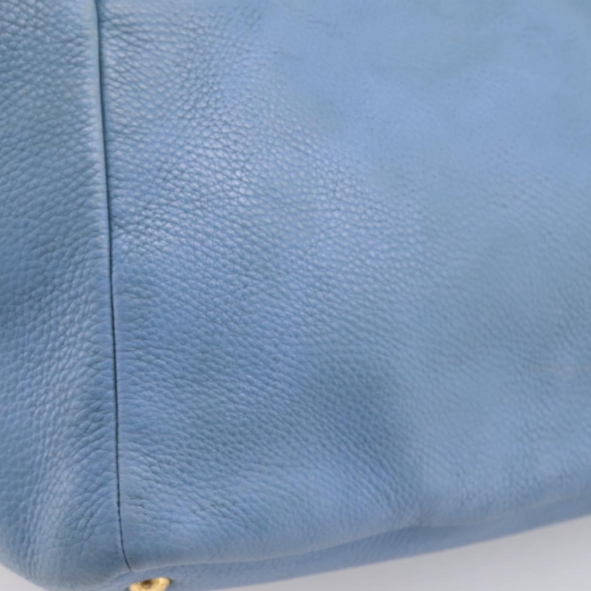 PRADA Tote Bag Leather 2way Blue Gold Auth 185152A