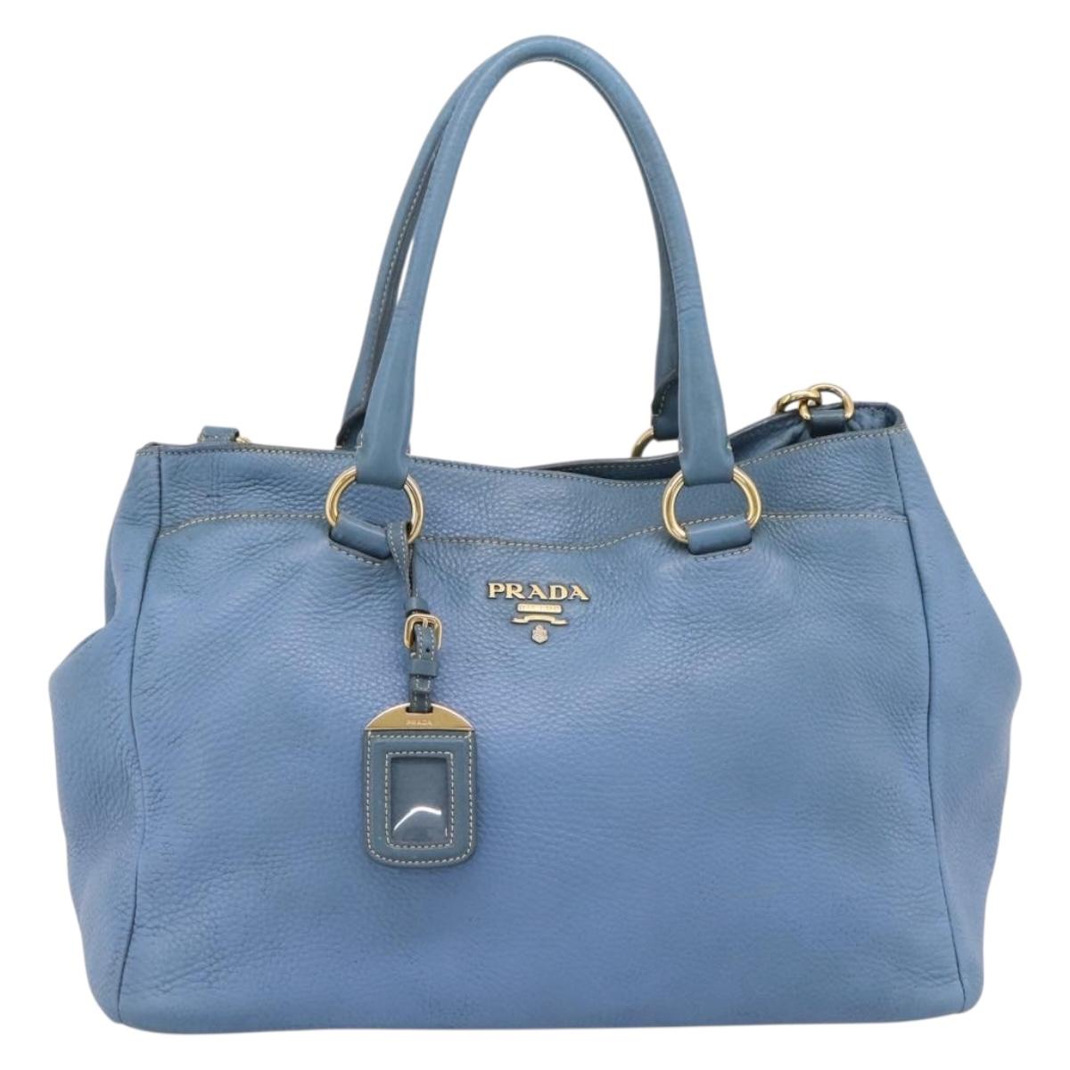 PRADA Tote Bag Leather 2way Blue Gold Auth 185152A