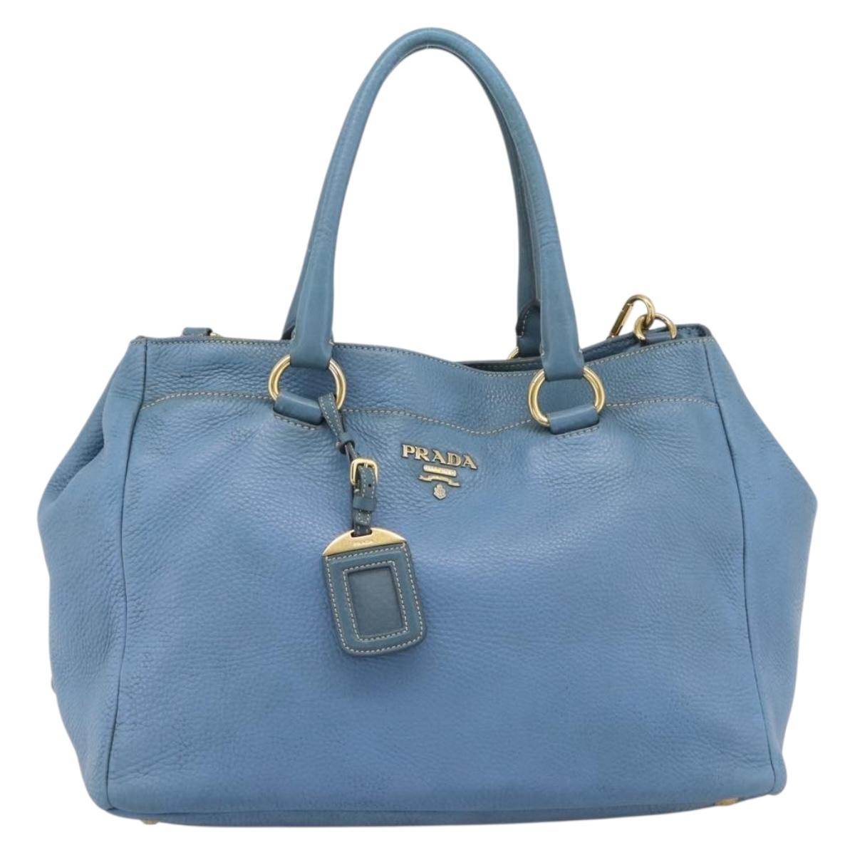 PRADA Tote Bag Leather 2way Blue Gold Auth 185152A