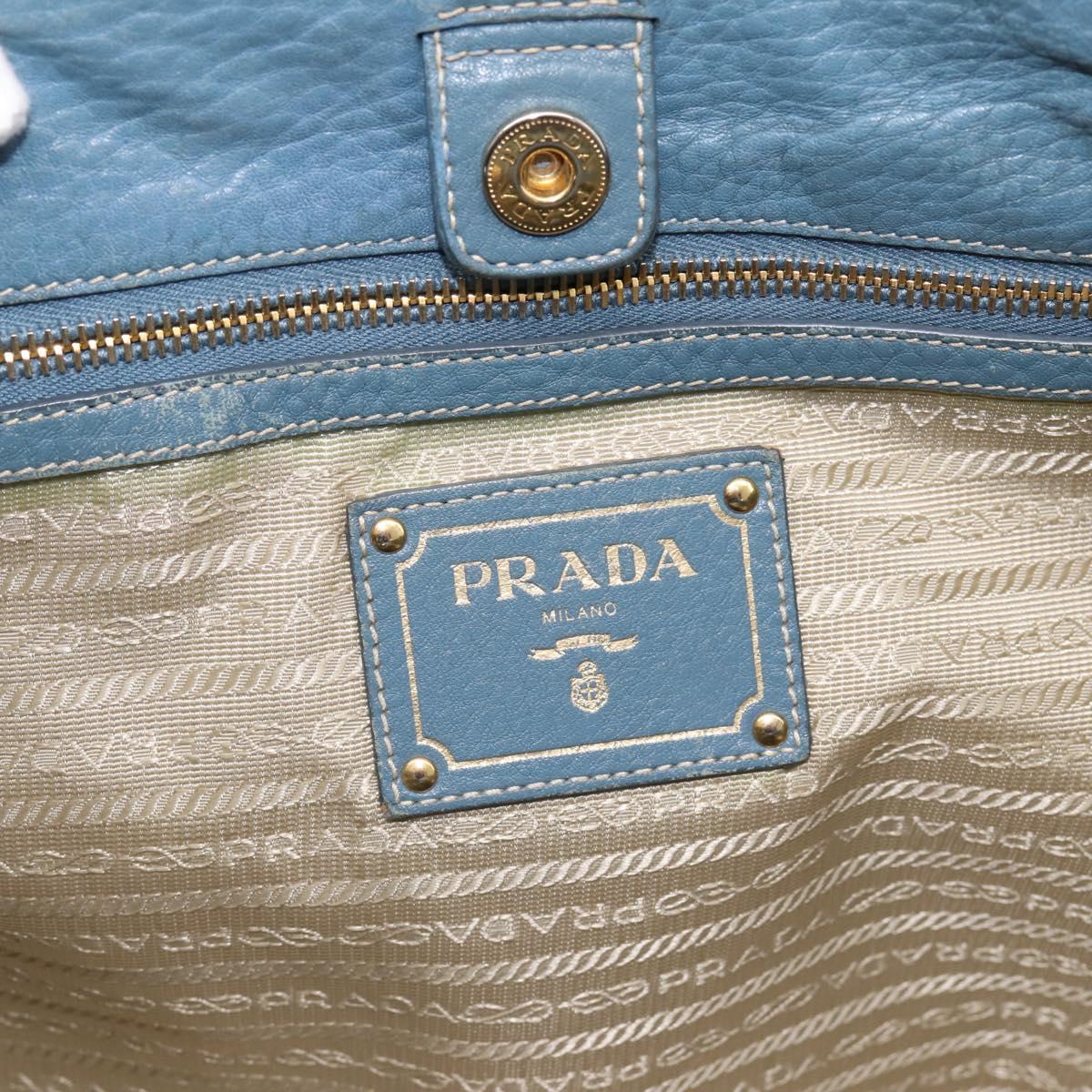 PRADA Tote Bag Leather 2way Blue Gold Auth 185152A