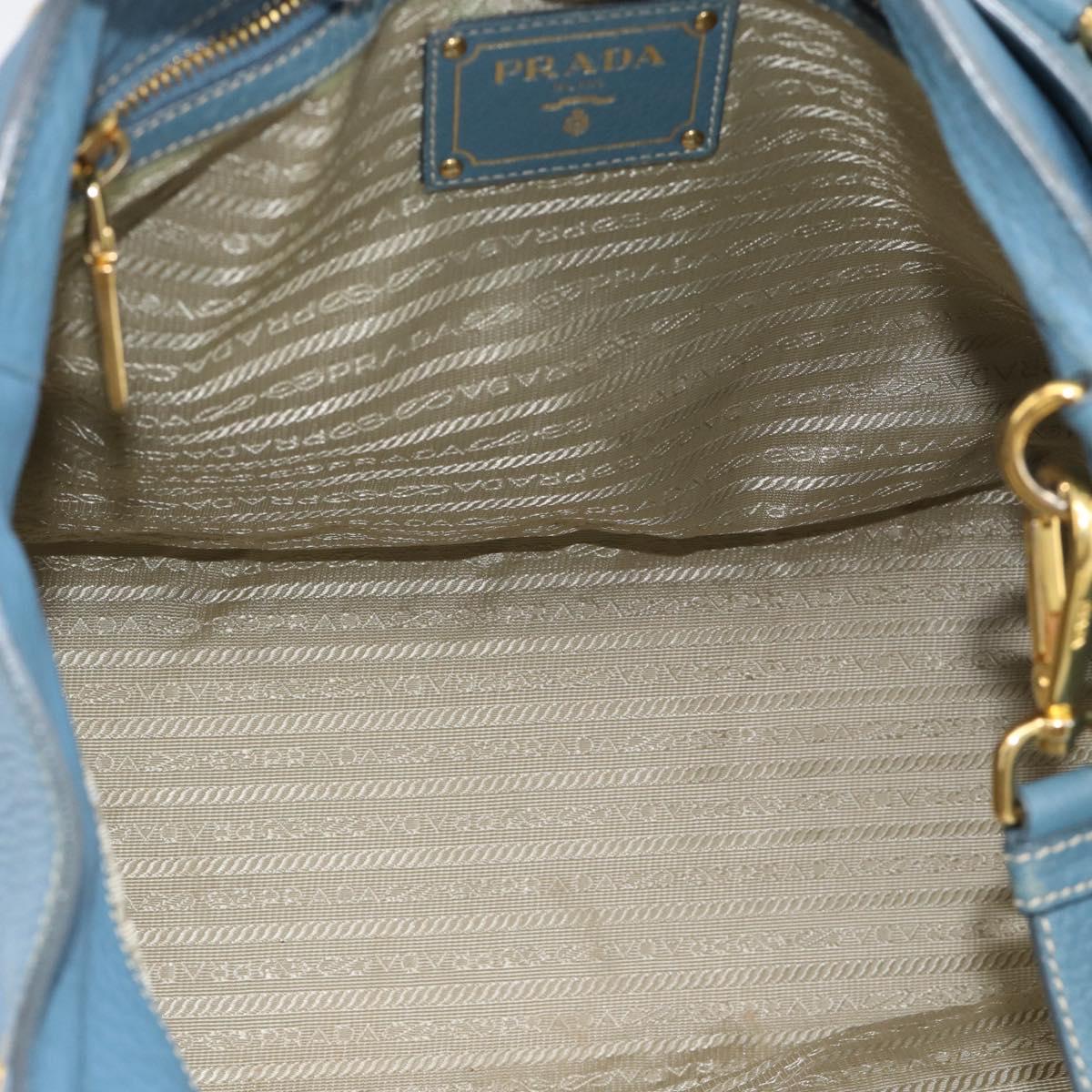 PRADA Tote Bag Leather 2way Blue Gold Auth 185152A