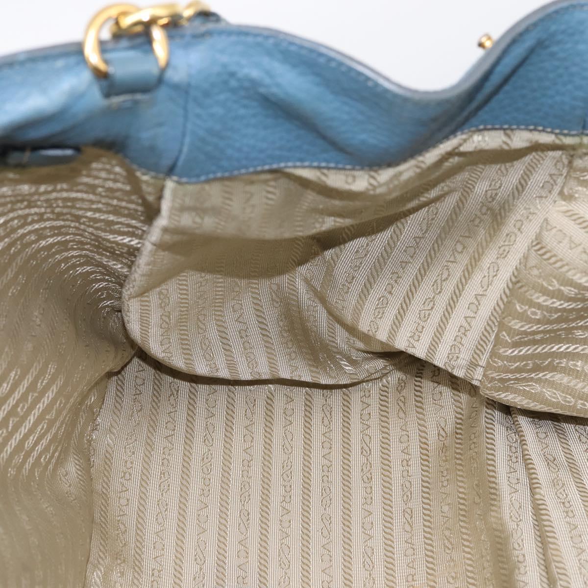 PRADA Tote Bag Leather 2way Blue Gold Auth 185152A