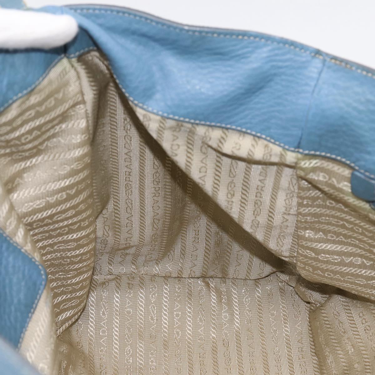 PRADA Tote Bag Leather 2way Blue Gold Auth 185152A