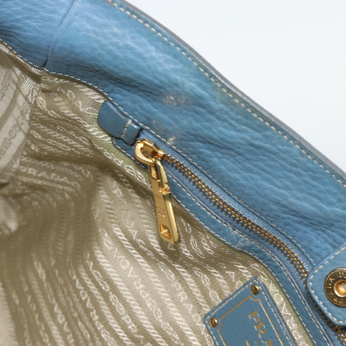 PRADA Tote Bag Leather 2way Blue Gold Auth 185152A