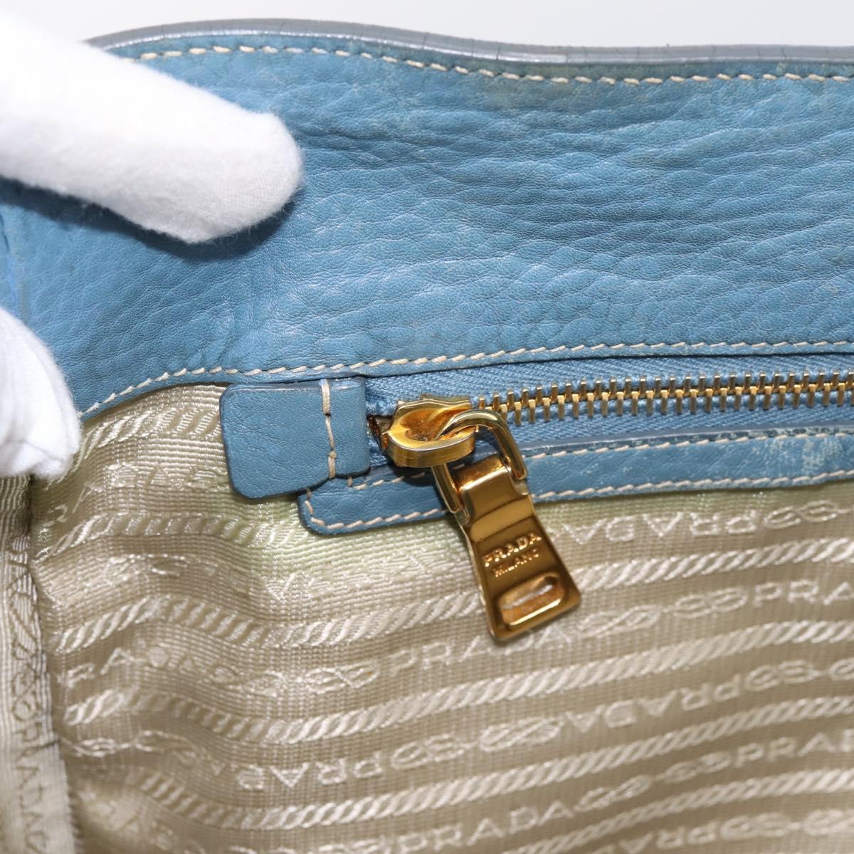 PRADA Tote Bag Leather 2way Blue Gold Auth 185152A