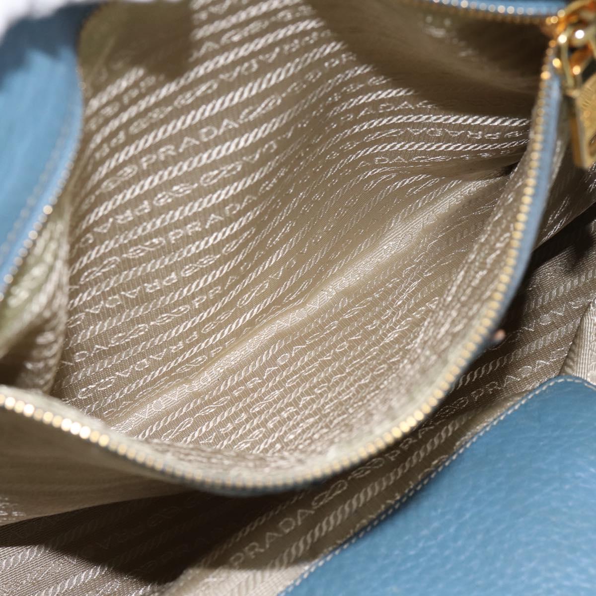 PRADA Tote Bag Leather 2way Blue Gold Auth 185152A