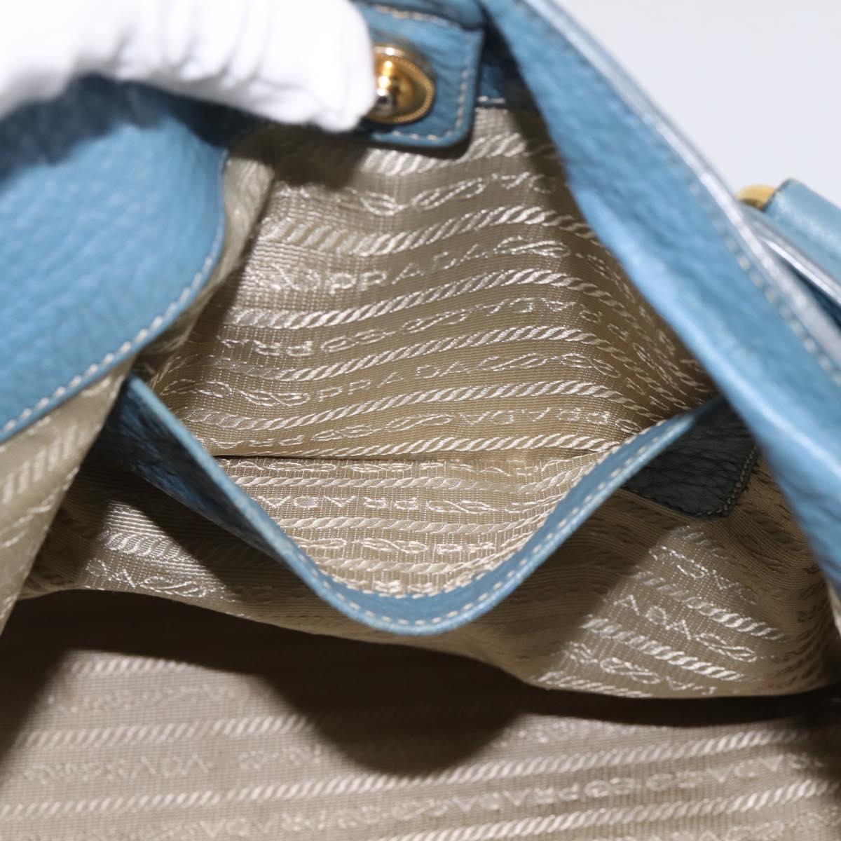PRADA Tote Bag Leather 2way Blue Gold Auth 185152A
