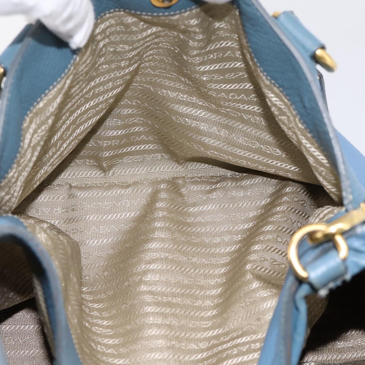 PRADA Tote Bag Leather 2way Blue Gold Auth 185152A