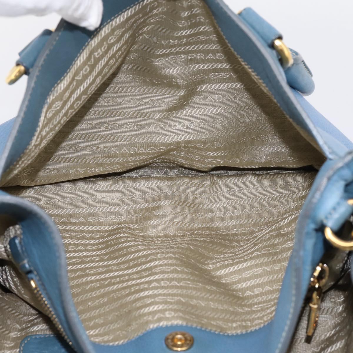 PRADA Tote Bag Leather 2way Blue Gold Auth 185152A