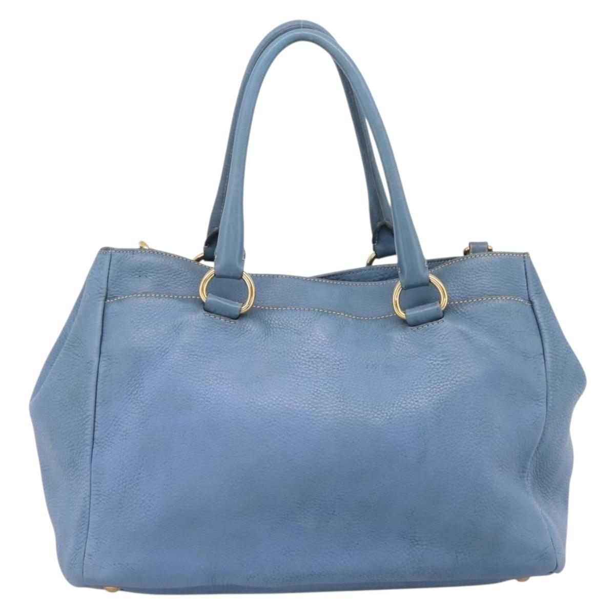 PRADA Tote Bag Leather 2way Blue Gold Auth 185152A