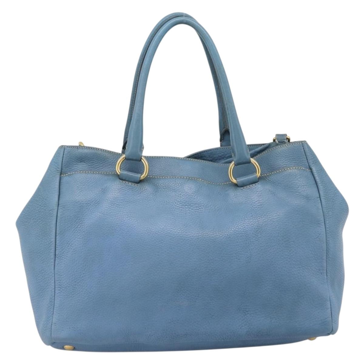 PRADA Tote Bag Leather 2way Blue Gold Auth 185152A