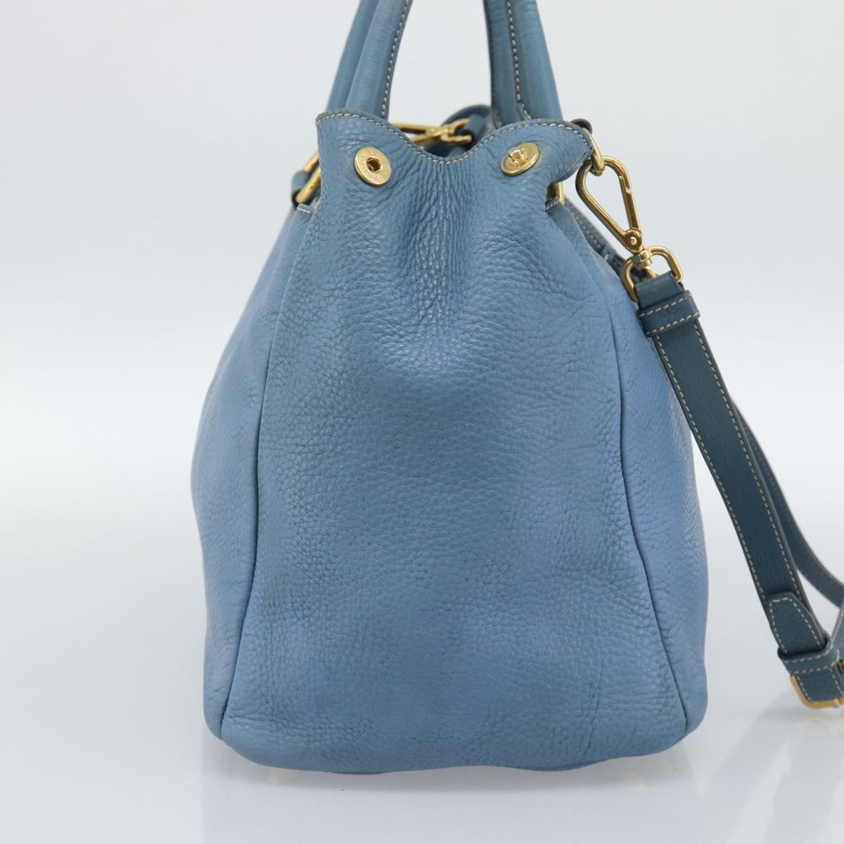 PRADA Tote Bag Leather 2way Blue Gold Auth 185152A