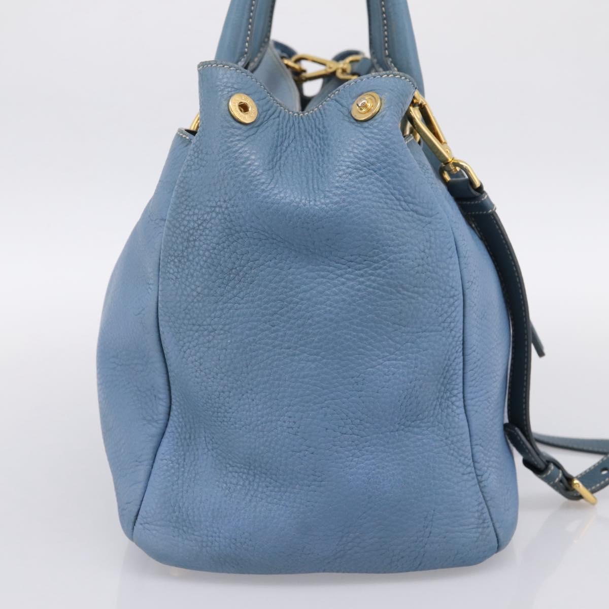 PRADA Tote Bag Leather 2way Blue Gold Auth 185152A