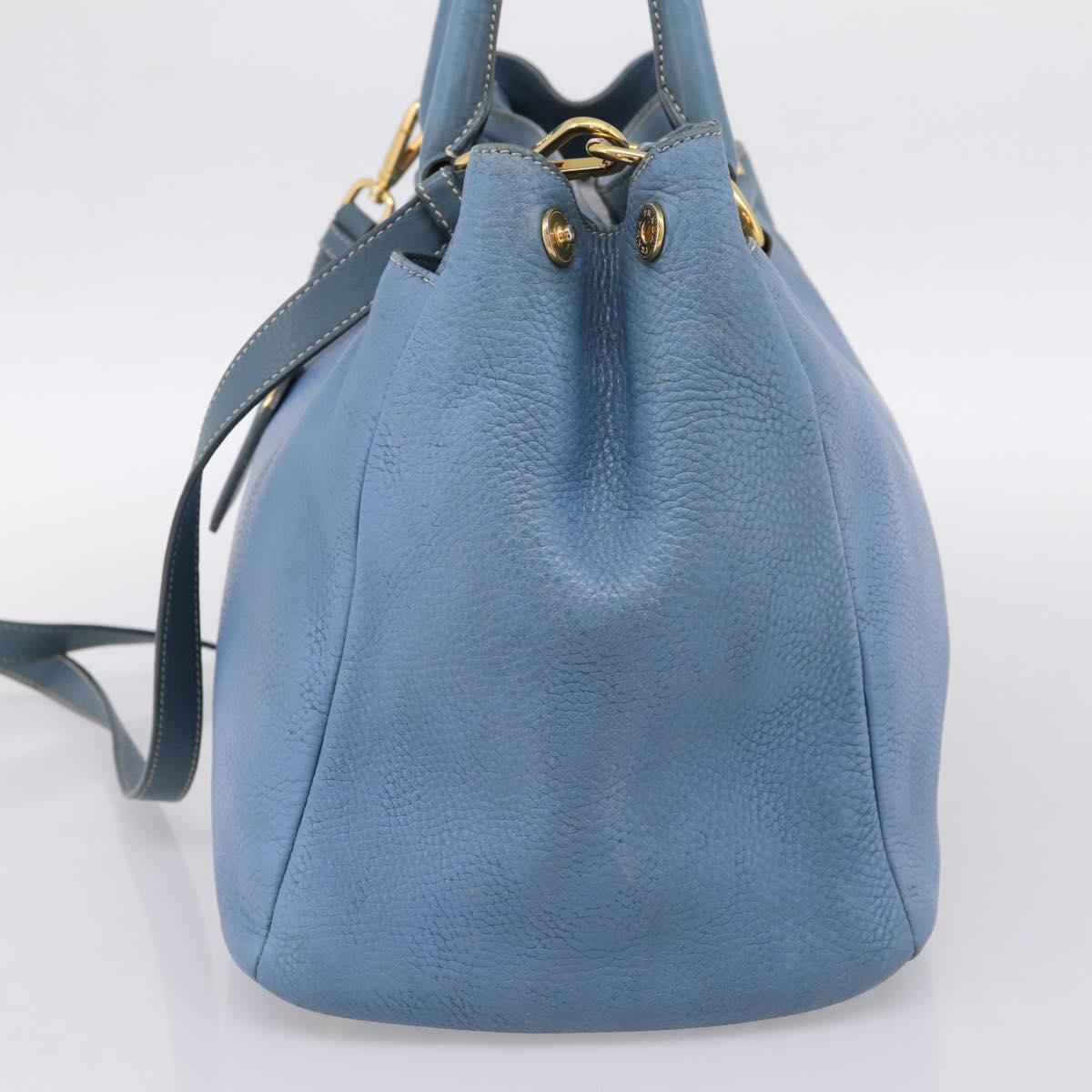 PRADA Tote Bag Leather 2way Blue Gold Auth 185152A