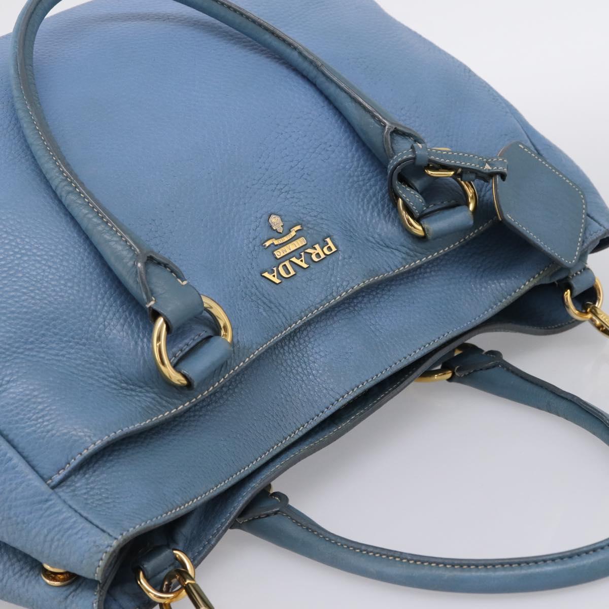 PRADA Tote Bag Leather 2way Blue Gold Auth 185152A